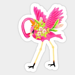 Flamingo Floral Tropical Flowers, Love Flamingos Sticker